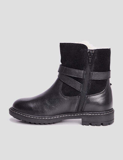 Bottines fourrées avec boucles en cuir noir fille