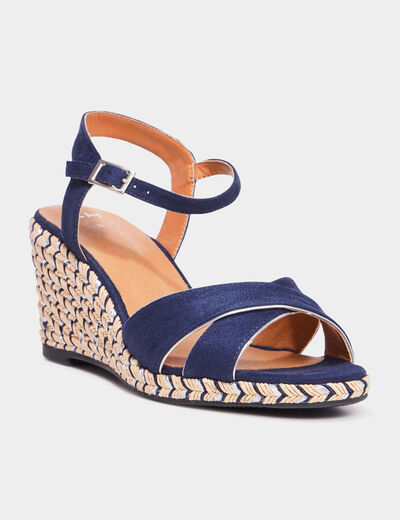 Sandales &agrave; talons compens&eacute;s bleu marine femme