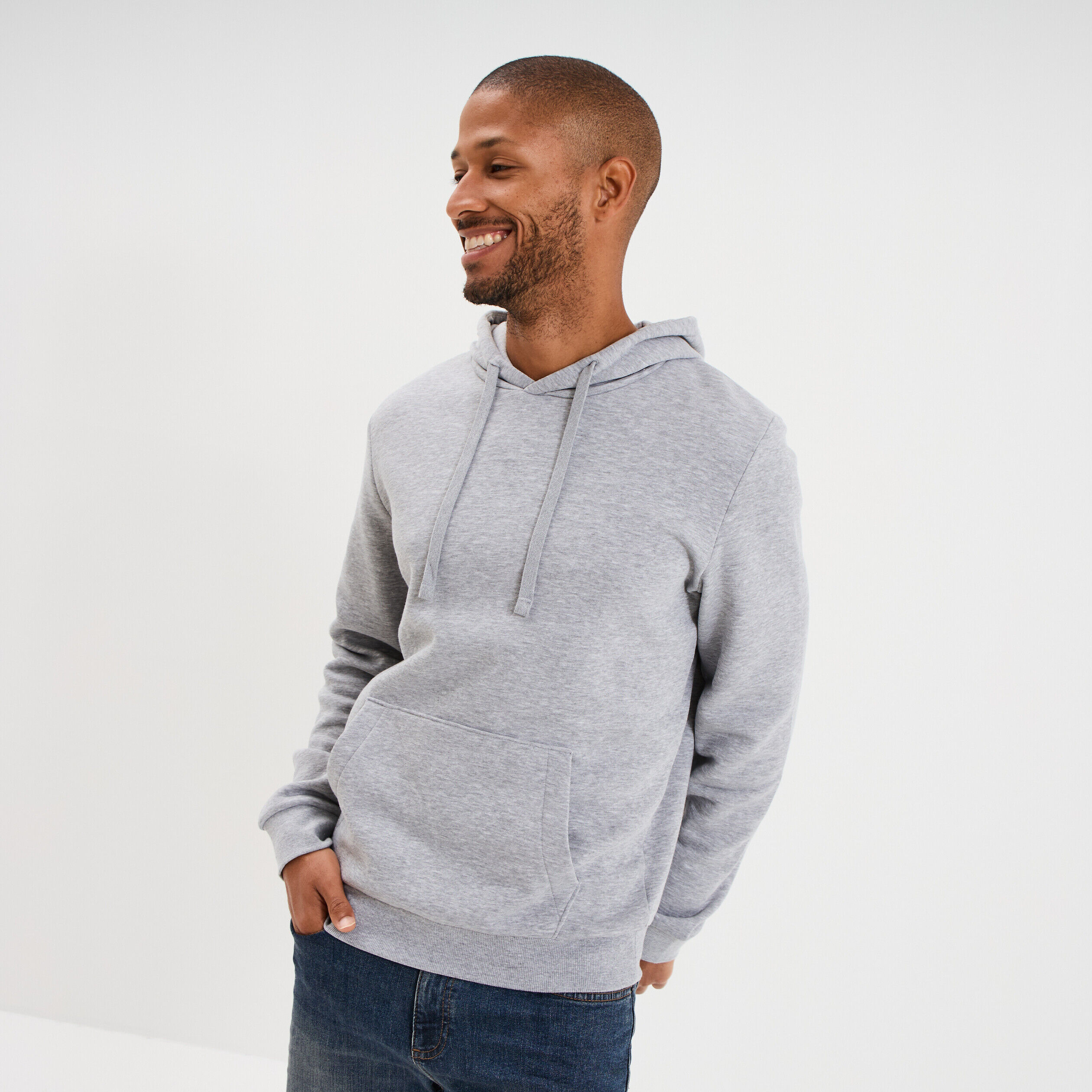 Sweat molleton à capuche hoodie gris clair homme LH