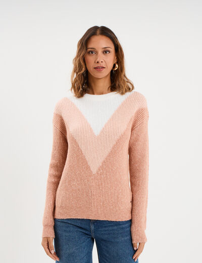 Pull manches longues col rond rose clair femme