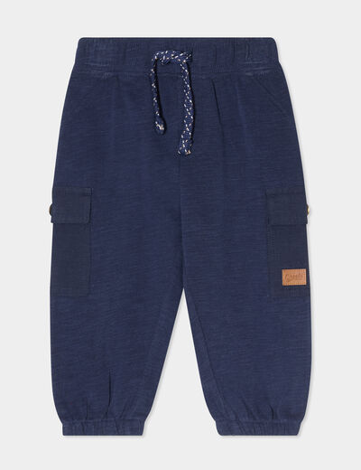 Pantalon battle taille élastiquée coton bleu marine bébé garçon