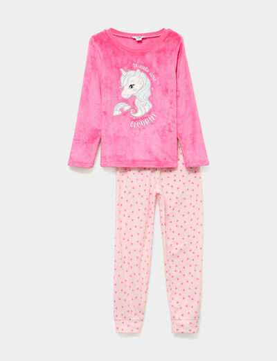 Ensemble pyjama effet velours 2 pi&egrave;ces rose fushia fille