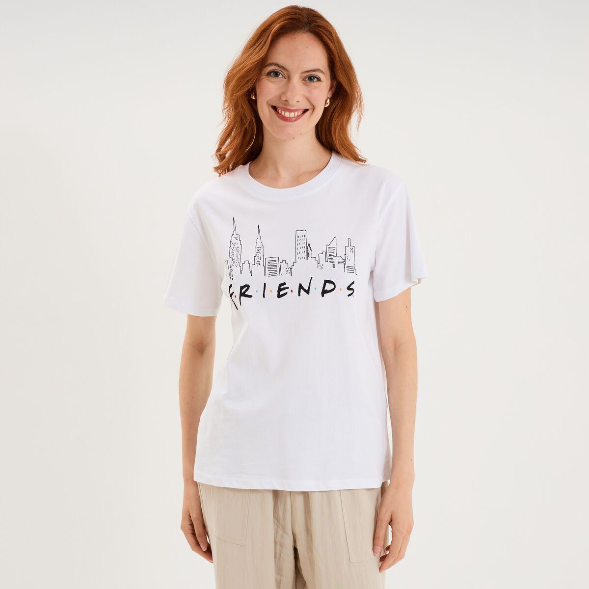 T-shirt manches courtes coton Friends blanc femme