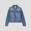 Veste droite boutonn&eacute;e en jean denim double stone femme