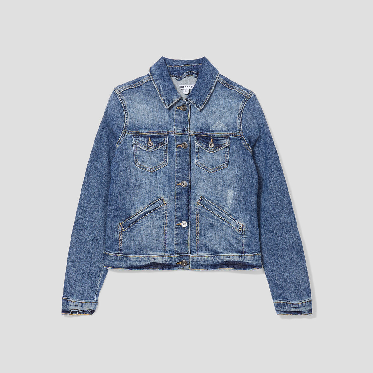 Veste droite boutonn&eacute;e en jean denim double stone femme