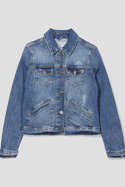 Veste droite boutonnée en jean denim double stone femme