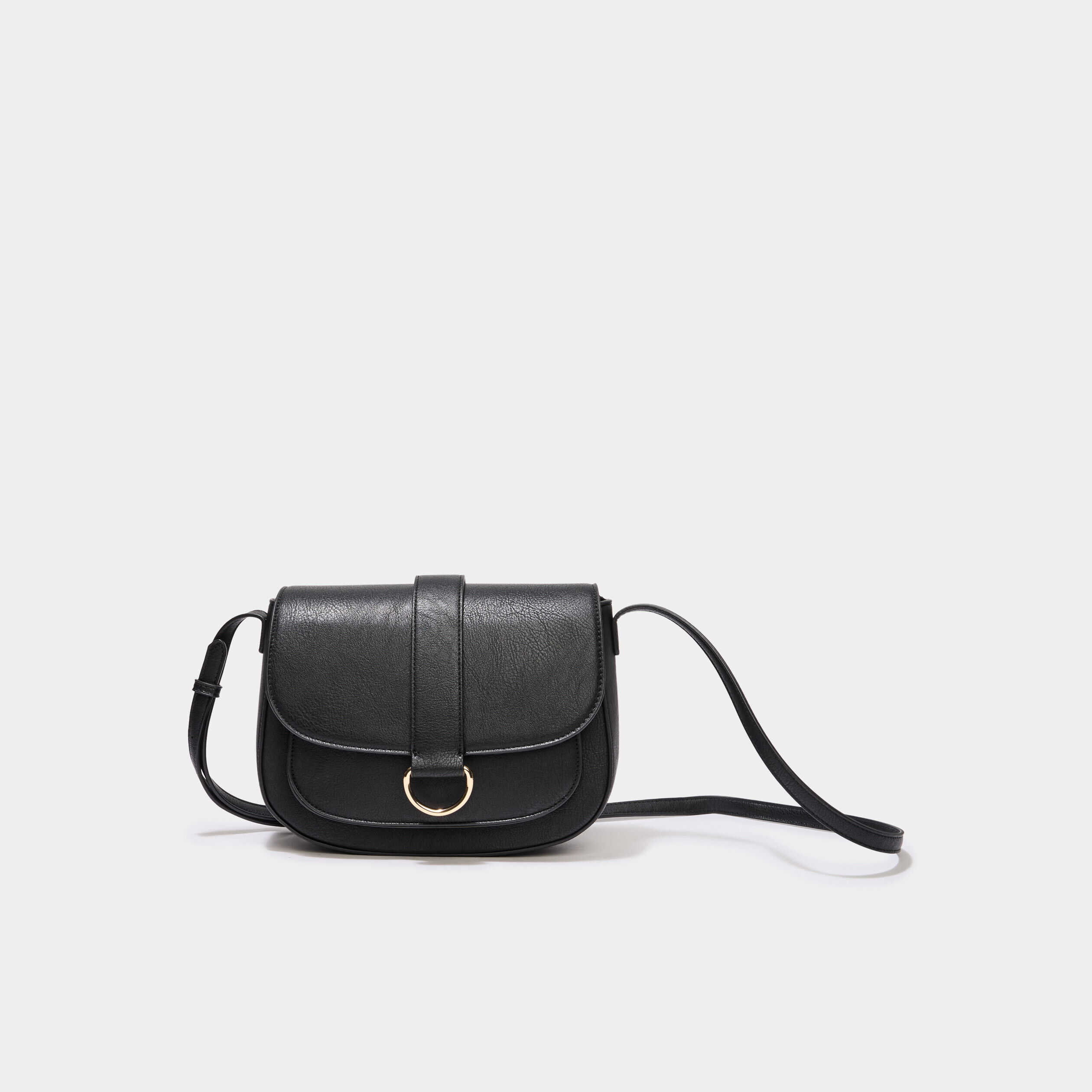 Sac bandoulière similicuir rabat noir femme