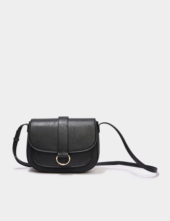 Sac bandouli&egrave;re similicuir rabat noir femme