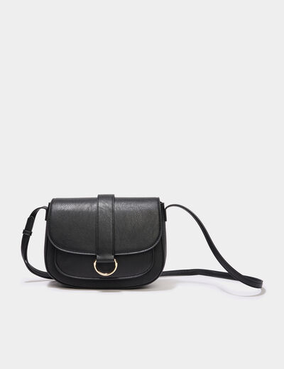 Sac bandouli&egrave;re similicuir rabat noir femme
