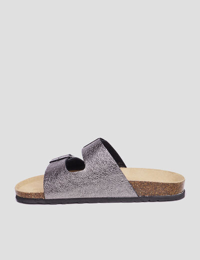 Mules avec doubles boucles gris fonc&eacute; femme