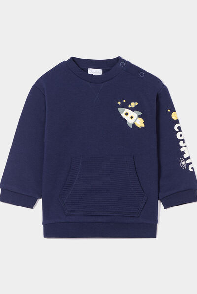 Sweat épaule boutonnée avec poche bleu marine bébé garçon