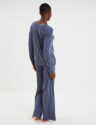 Ensemble pyjama t-shirt et pantalon bleu gris femme