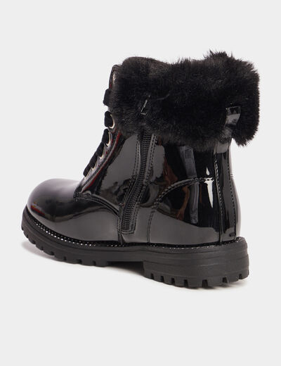 Bottines vernies bords fourrés noir fille