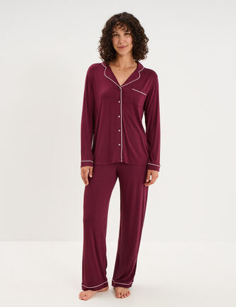 Ensemble pyjama pantalon et chemise prune femme