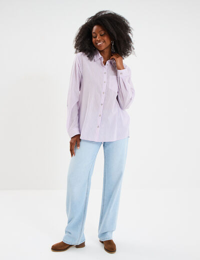 Chemise manches ajustables 1 poche coton violet femme