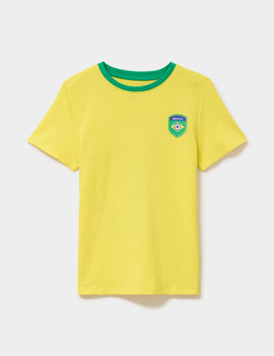 T-shirt maillot de football Br&eacute;sil coton jaune mixte