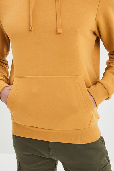 Sweat molleton à capuche hoodie jaune moutarde homme