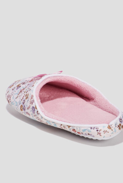 Chaussons mules fleuris rose femme