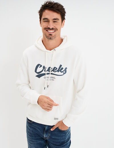 Sweat à capuche hoodie 1 poche blanc homme