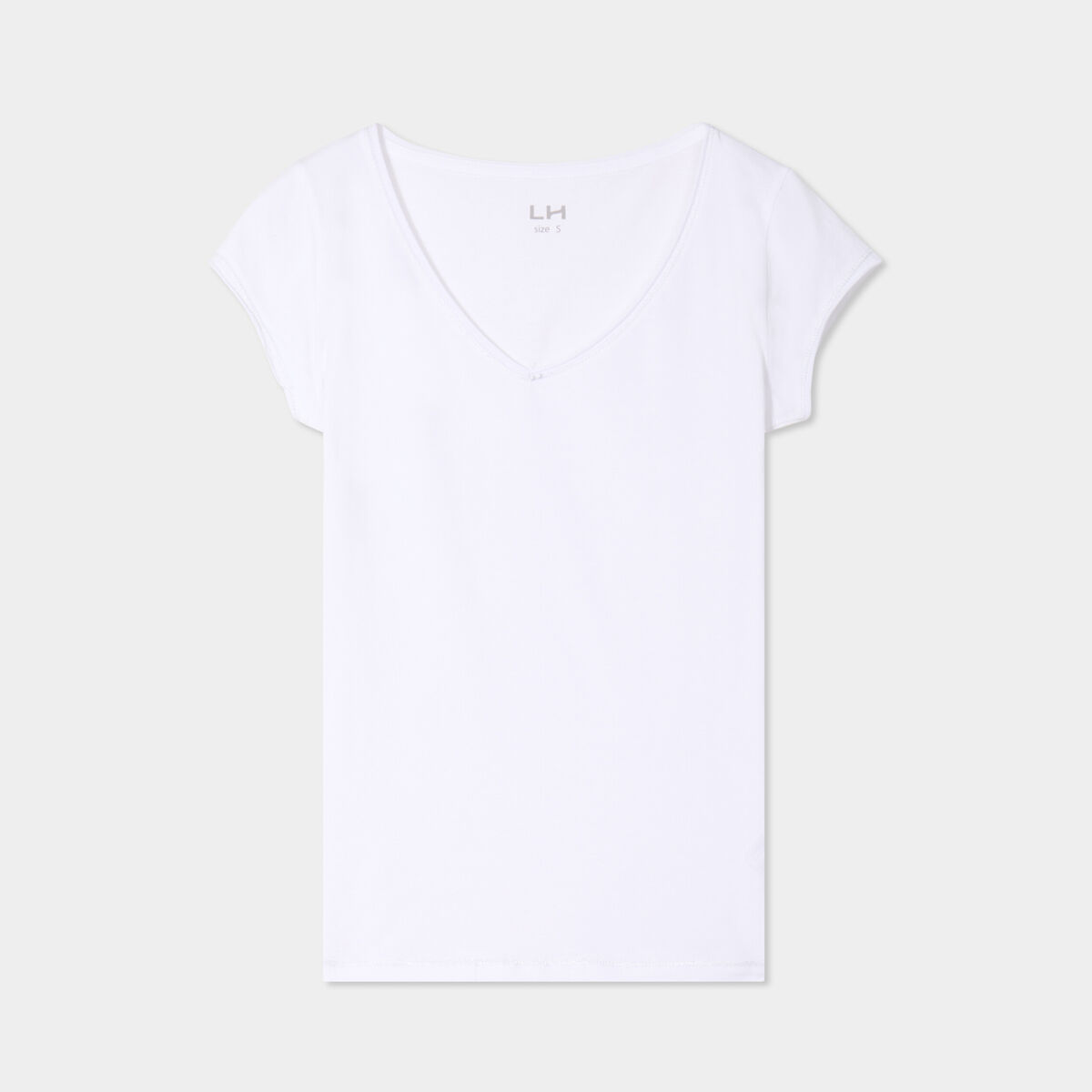 T-shirt col V ajust&eacute; manches courtes blanc femme