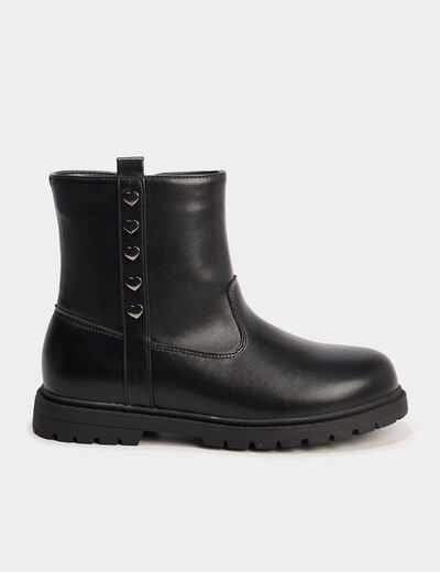 Boots crantées avec clous coeurs noir fille