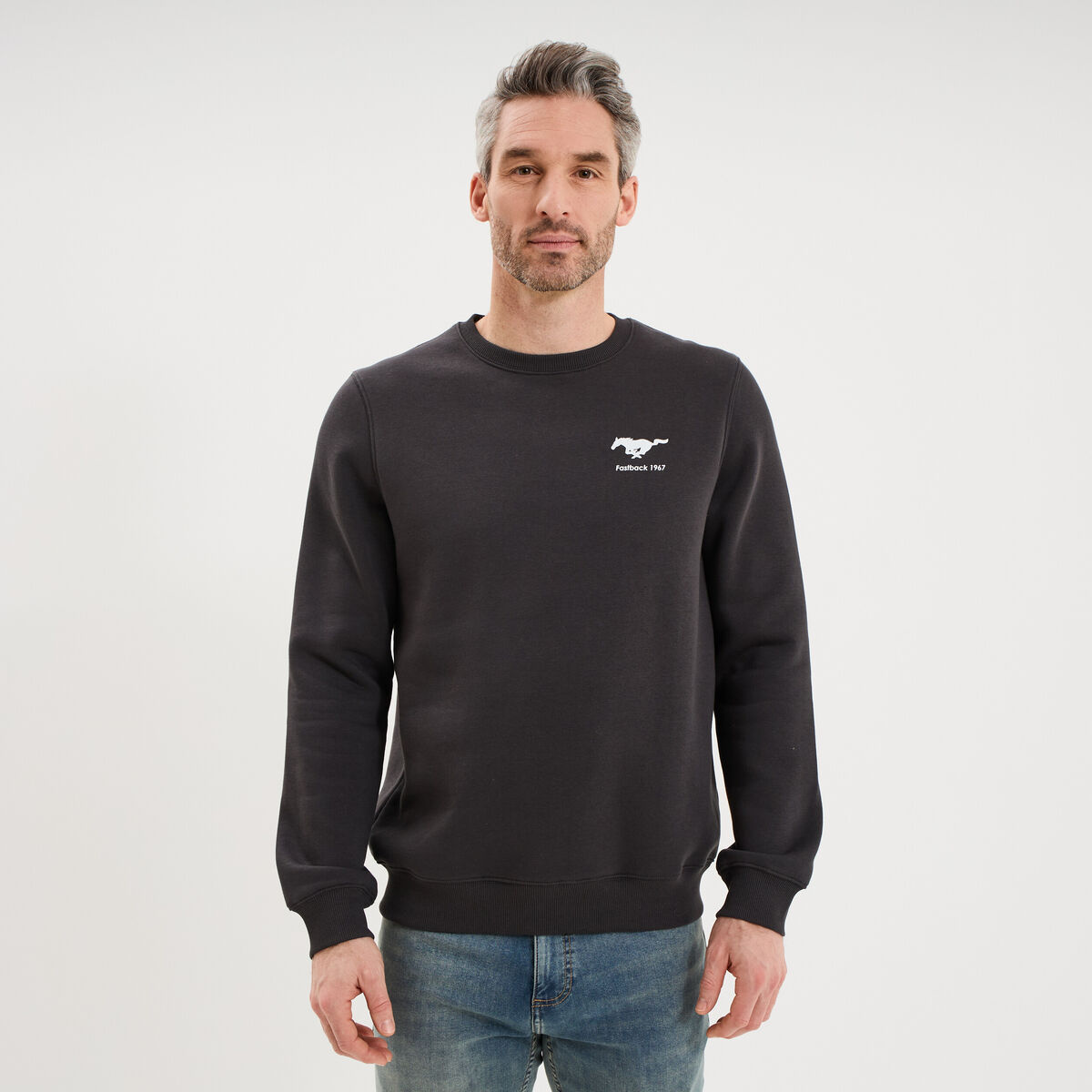 Sweat molleton manches longues Mustang gris fonc&eacute; homme
