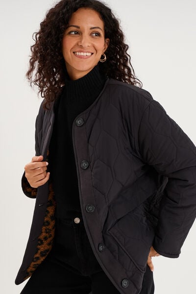 Veste polaire r&eacute;versible et matelass&eacute;e noir femme