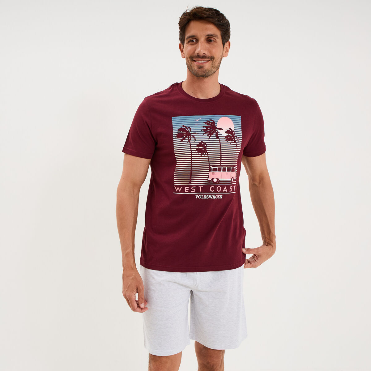 Ensemble pyjama short t-shirt Volkswagen bordeaux homme