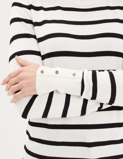 Pull col rond boutons aux poignets ecru femme