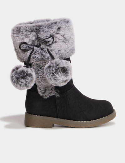 Bottes avec pompons noir fille