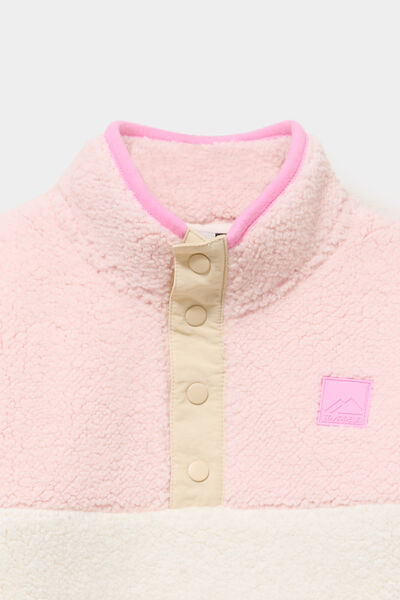 Sweat effet polaire col montant boutonn&eacute; sable fille