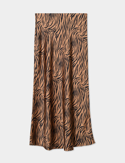 Jupe effet satin midi évasée camel femme