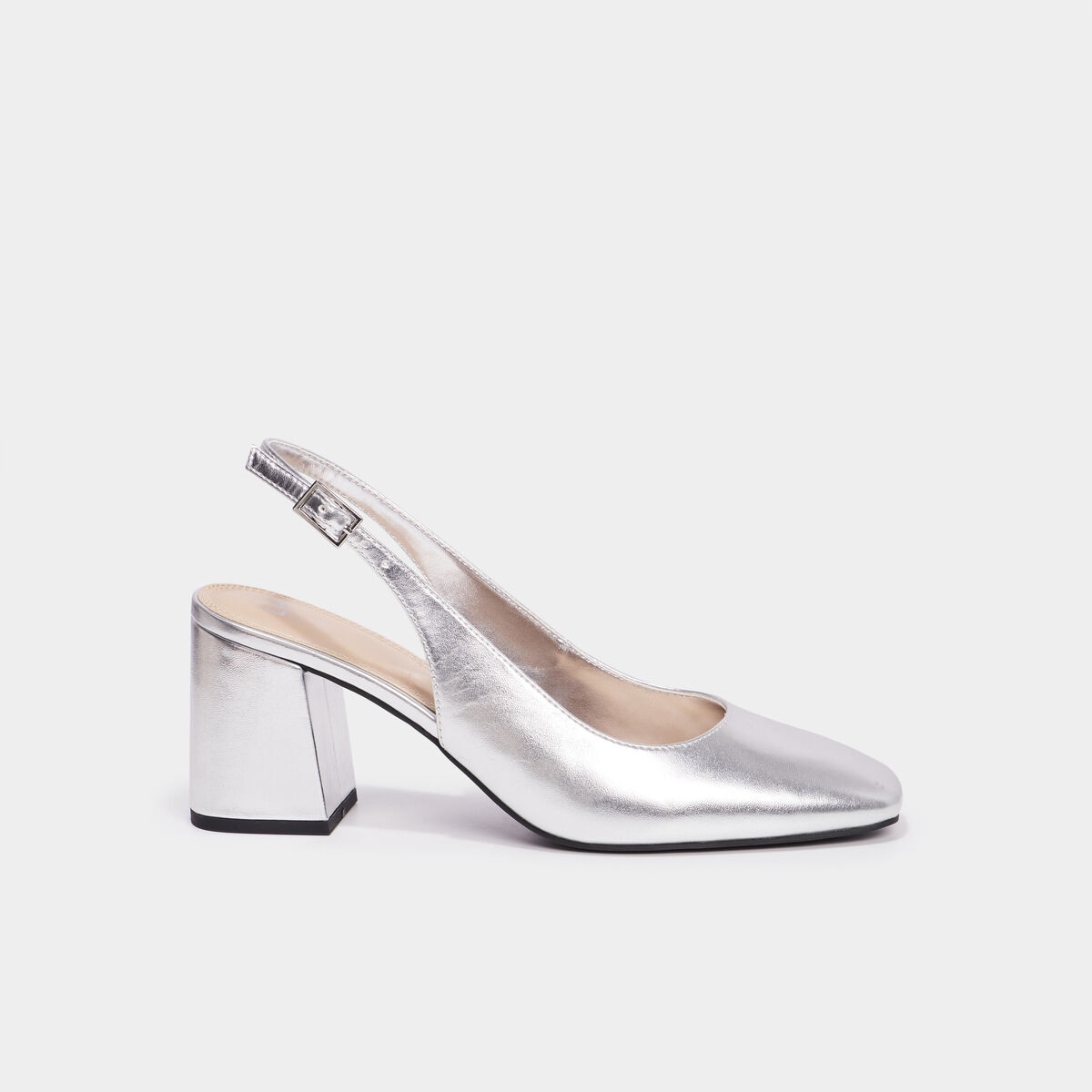 Escarpins slingback m&eacute;tallis&eacute;s gris argent femme