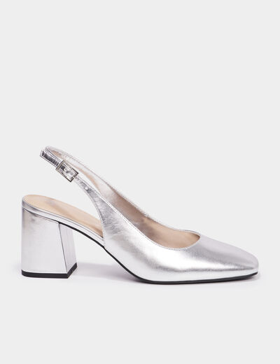 Escarpins slingback métallisés gris argent femme