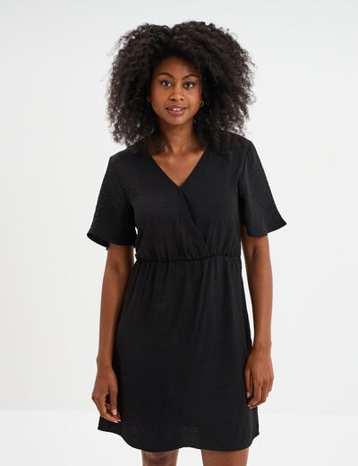 Robe courte col cache-coeur noir femme