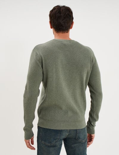 Pull en maille textur&eacute;e col rond vert kaki homme