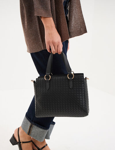 Sac &agrave; main effet tress&eacute; noir femme