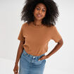 T-shirt col rond manches courtes coton marron clair femme