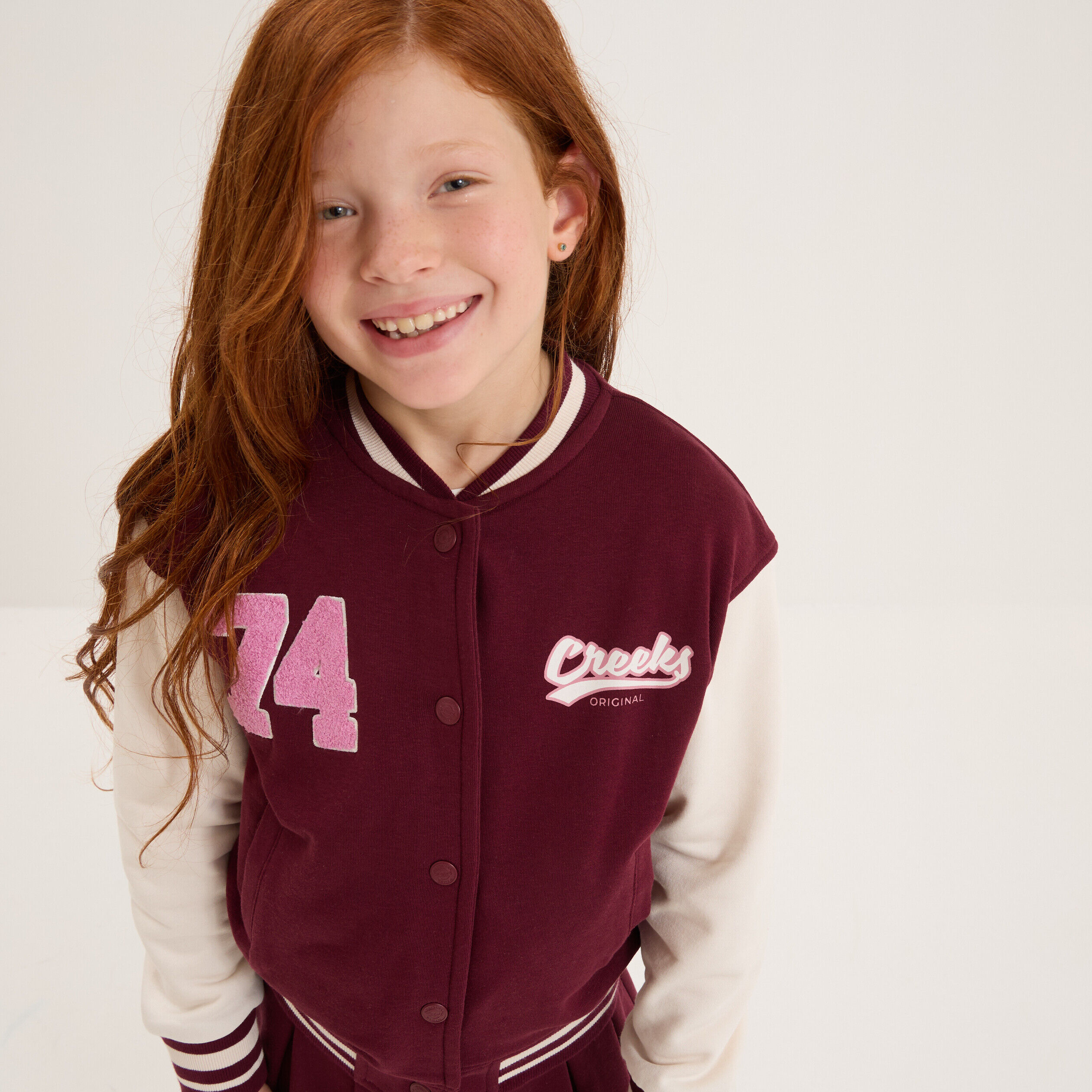 Gilet teddy boutonné coton majoritaire bordeaux fille CREEKS