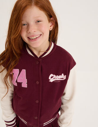 Gilet teddy boutonné coton majoritaire bordeaux fille