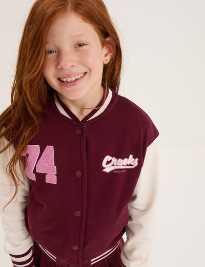 Gilet teddy boutonné coton majoritaire bordeaux fille