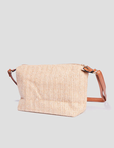 Sac bandoulière aspect tressé marron cognac femme