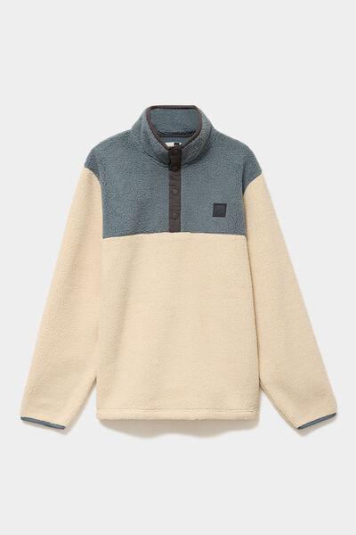 Sweat polaire col camionneur boutons ecru homme