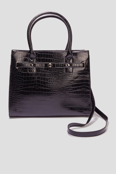 Sac à main aspect croco noir femme
