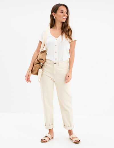 T-shirt col V devant dos blanc femme