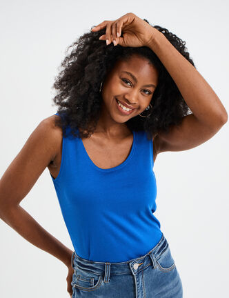 Débardeur bretelles larges coton bleu roi femme
