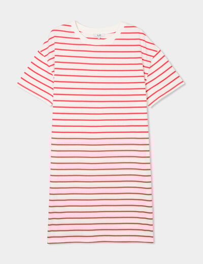 Robe t-shirt manches courtes coton ecru femme