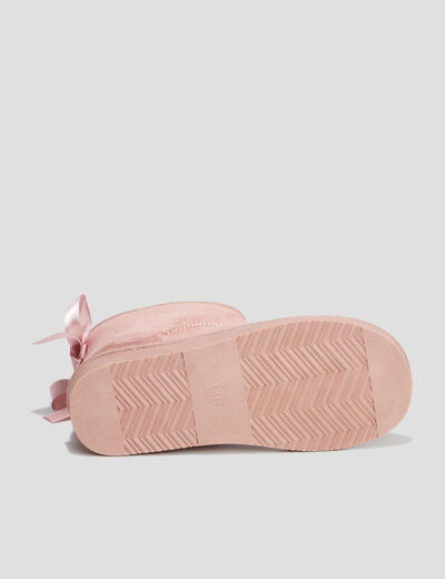 Bottines fourrées noeud effet satin rose fille