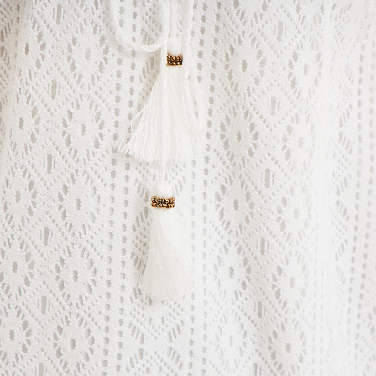 T-shirt dentelle avec cordon col blanc femme grande taille