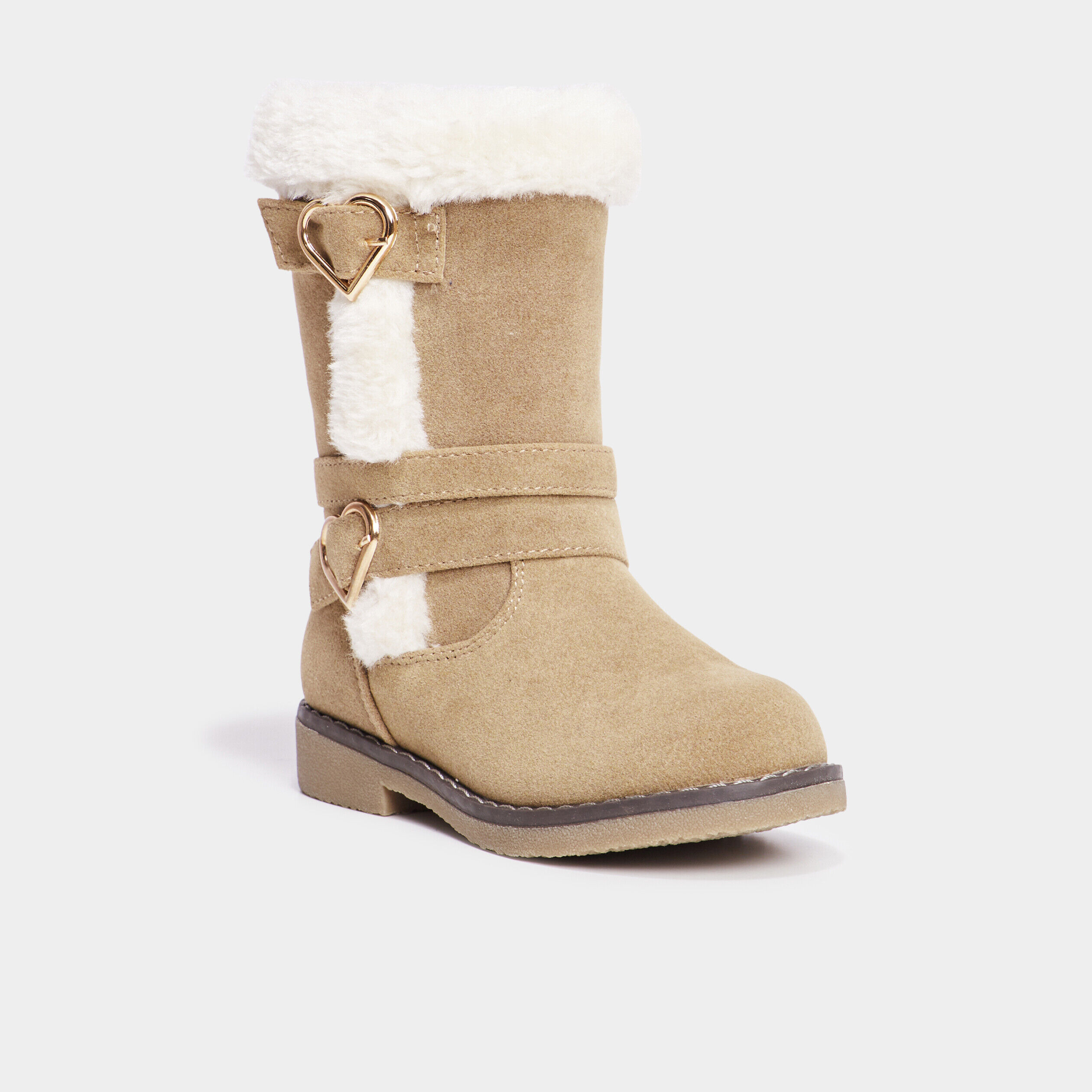 Bottes fourrées zippées avec boucles camel fille LH